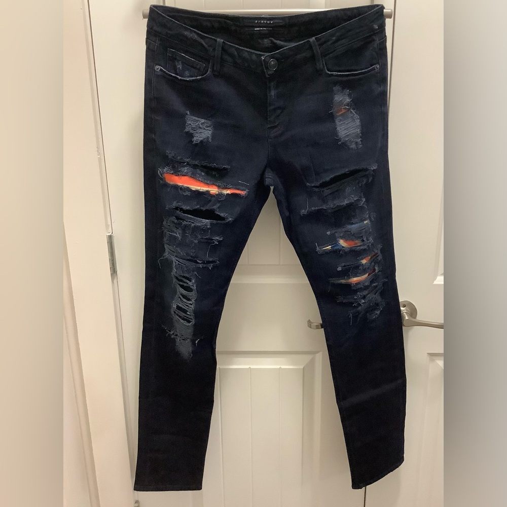 Hudson Jeans Distressed Black with Orange Accents, New without tag